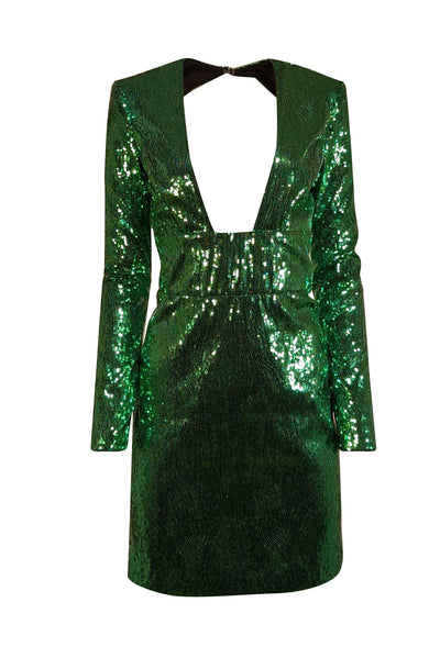 Current Boutique-DUNDAS - Emerald Green Sequined Long Sleeve Mini Dress Sz 8