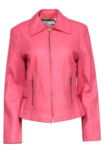 Current Boutique-Dana Buchman - Coral Pink Leather Jacket Sz 14