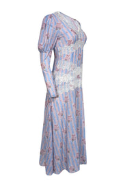 Current Boutique-Darja Donezz - Lavender & Blue Stripe & Floral Print w/ Lace Trim Dress Sz M