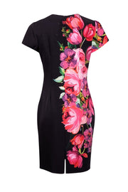 Current Boutique-David Meister - Black w/ Pink Floral Print Sheath Dress Sz 12