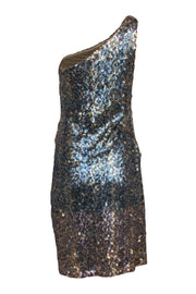 Current Boutique-David Meister - Gold & Blue Sequin One Shoulder Dress Sz 8