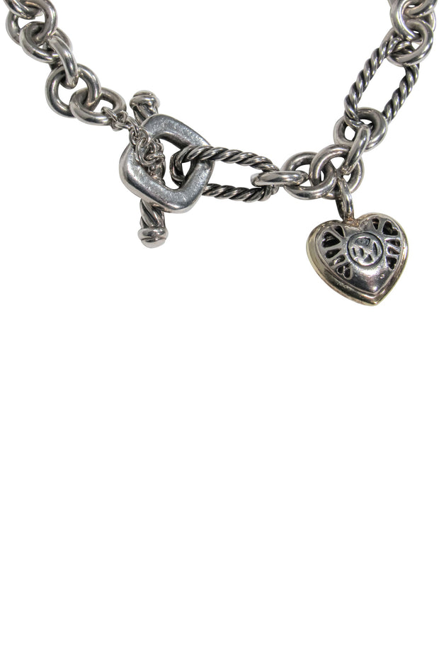 Current Boutique-David Yurman - Silver Link Charm Bracelet w/ Gold Heart Charm