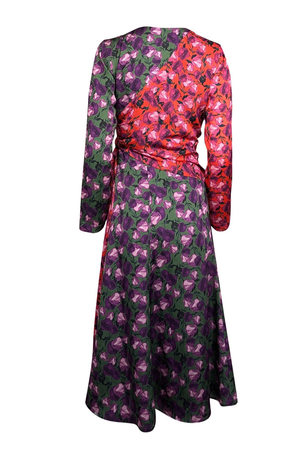 Current Boutique-Delficollective - Green, Purple, Orange, & Pink Floral Print Wrap Bodice Dress Sz XS