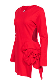 Current Boutique-Delficollective - Red Long Sleeve Mini Dress w/ Side Cut Out Rose Detail Sz L