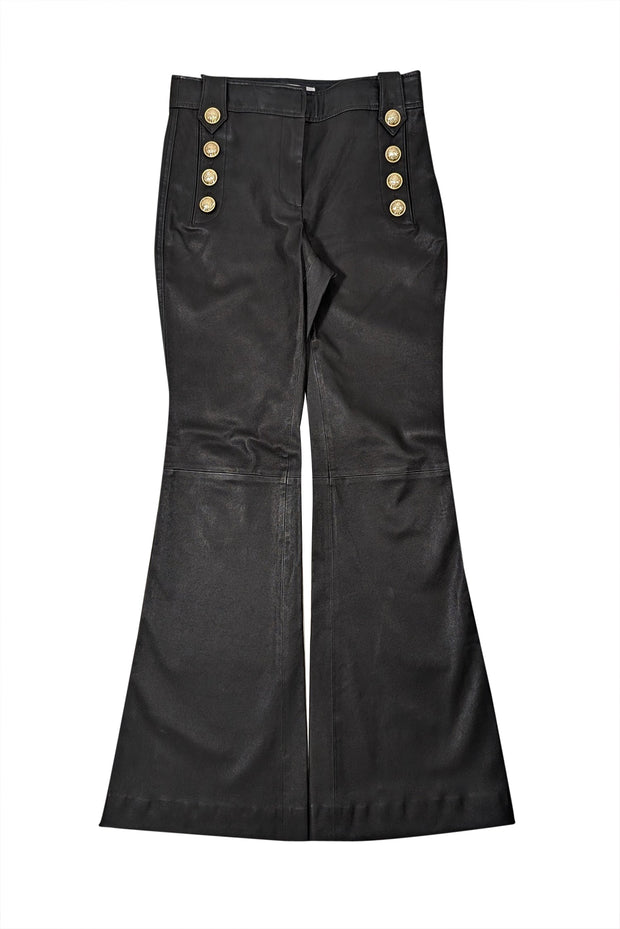 Current Boutique-Derek Lam - Black Leather Flare Pants w/ Gold Buttons Sz 4