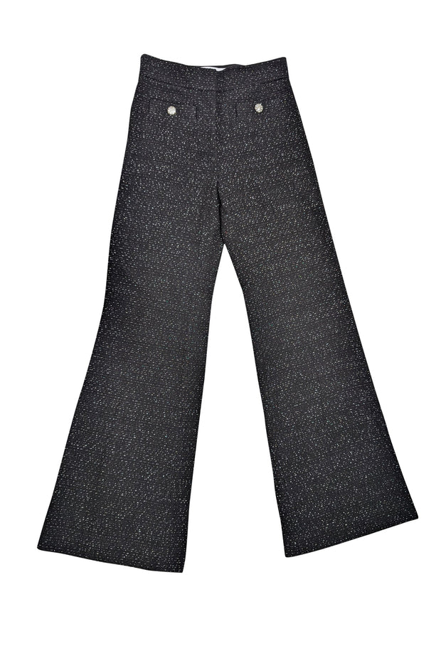 Current Boutique-Derek Lam - Black & Silver Tweed Wide Leg Pants w/ Rhinestone Buttons Sz 0