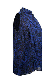 Current Boutique-Derek Lam - Blue & Black Print Cowl Mock Neckline Top Sz 8