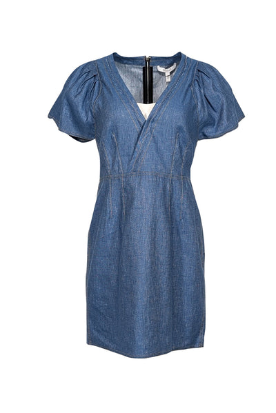 Current Boutique-Derek Lam - Blue Cotton & Linen Blend Short Sleeve Mini Dress Sz 10