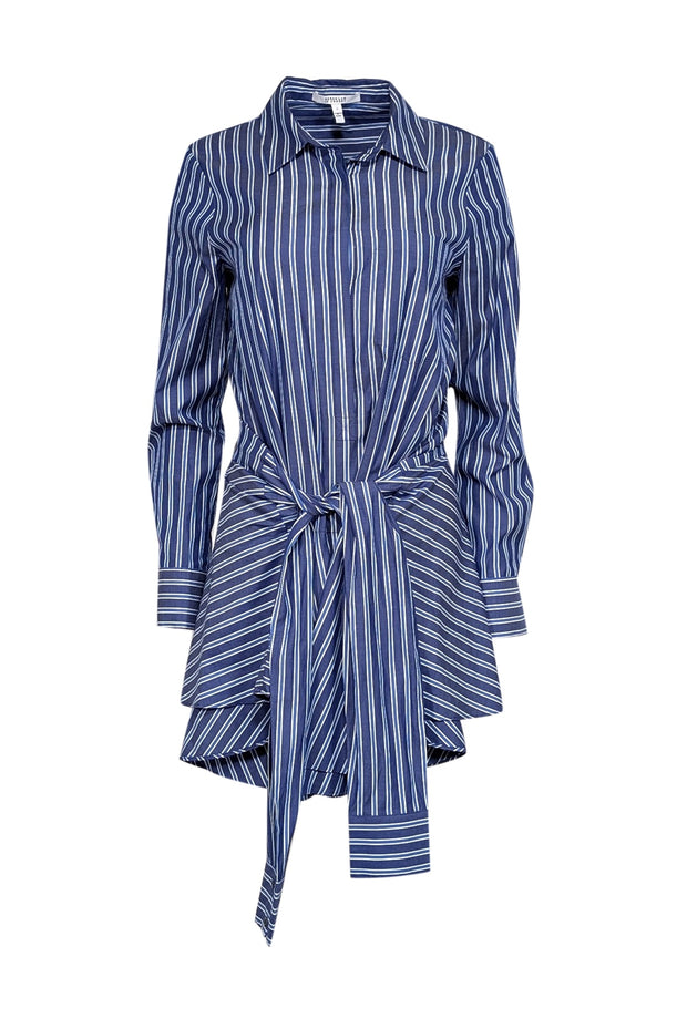 Current Boutique-Derek Lam - Blue & White Stripe Print Belted Shirt Dress Sz 6