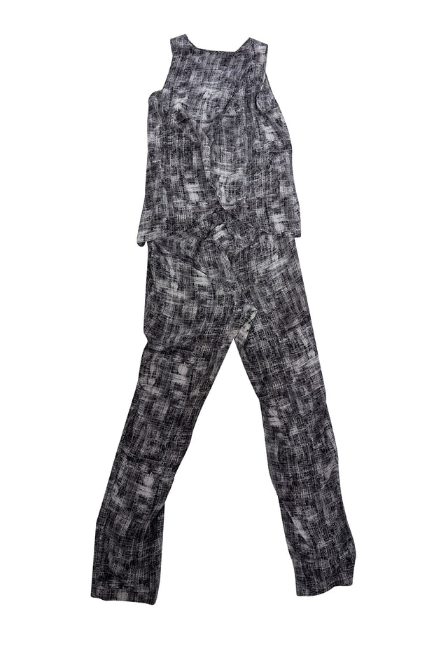 Current Boutique-Derek Lam - Grey Abstract Print Silk Open Back Jumpsuit Sz 8