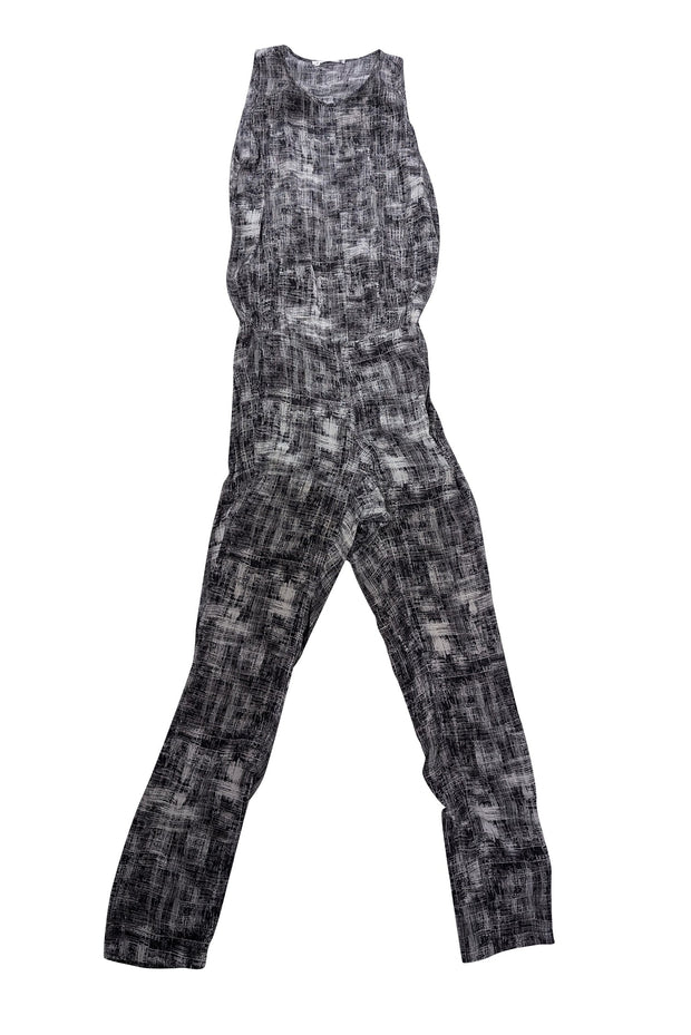 Current Boutique-Derek Lam - Grey Abstract Print Silk Open Back Jumpsuit Sz 8