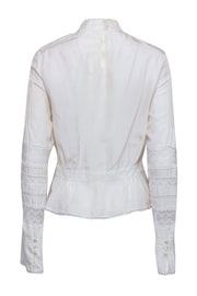 Current Boutique-Derek Lam - Ivory Lace Trim Silk Long Sleeve Blouse Sz 6