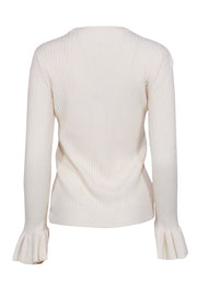 Current Boutique-Derek Lam - Ivory Ribbed Knit Bell Sleeve Sweater Sz S