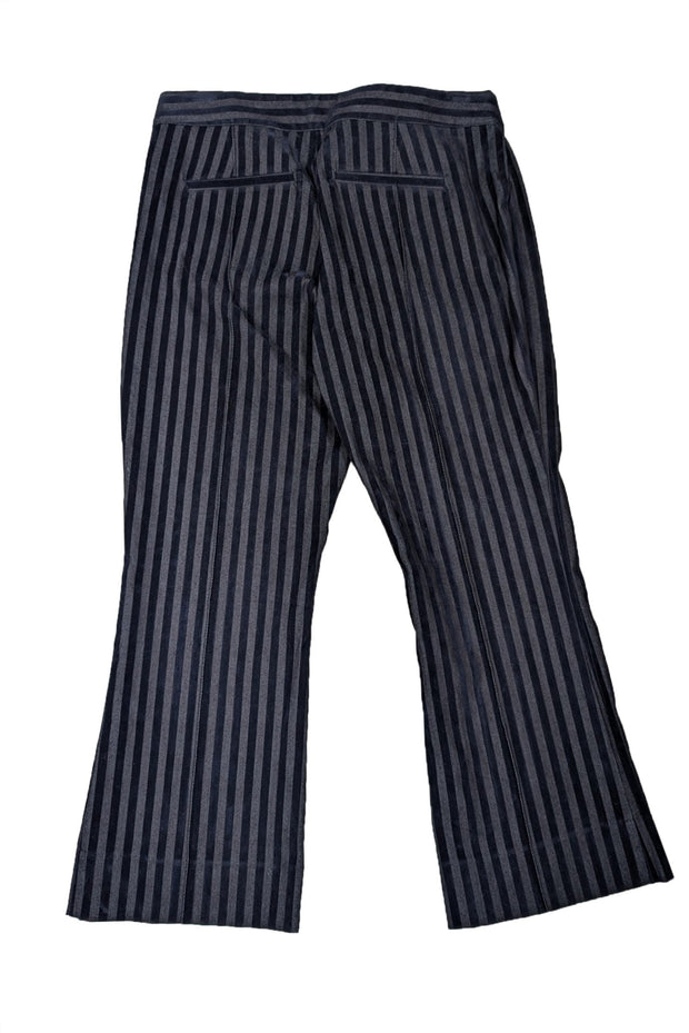 Current Boutique-Derek Lam - Navy Velvet & Cotton Striped Crop Flare Trousers Sz 12