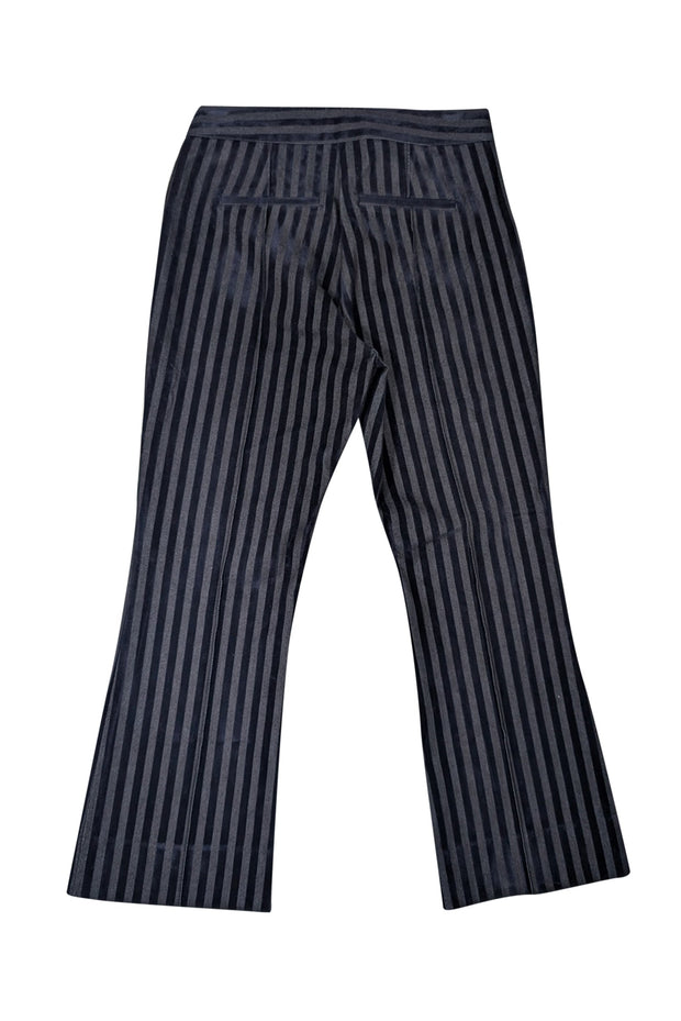 Current Boutique-Derek Lam - Navy Velvet & Cotton Striped Crop Flare Trousers Sz 4