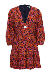 Current Boutique-Derek Lam - Orange, Magenta, & Navy Floral Print Mini Dress Sz 4