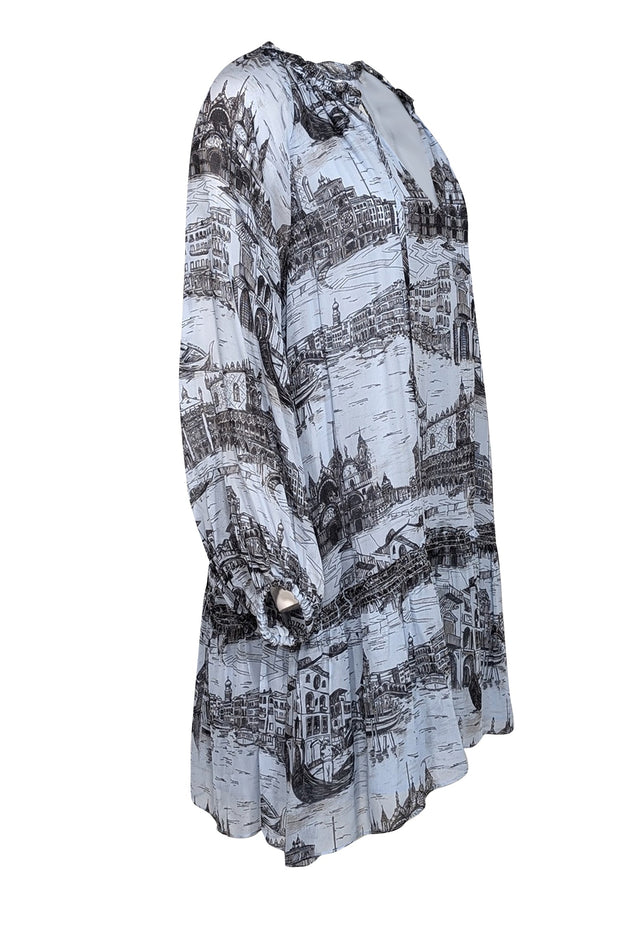 Current Boutique-Derek Lam - Pale Blue & Black Toile Print Chiffon Dress Sz 8