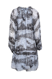 Current Boutique-Derek Lam - Pale Blue & Black Toile Print Chiffon Dress Sz 8