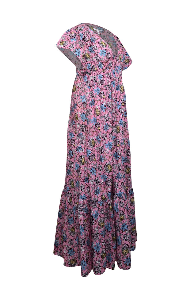 Current Boutique-Derek Lam - Pink & Blue Floral Print Poplin Flutter Sleeve Dress Sz 16