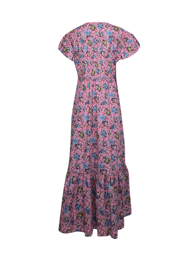 Current Boutique-Derek Lam - Pink & Blue Floral Print Poplin Flutter Sleeve Dress Sz 16