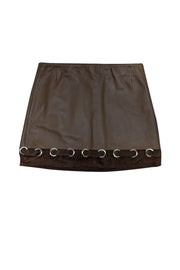 Current Boutique-Derek Lam - Tan Lamb Leather & Suede Mini Skirt Sz 0