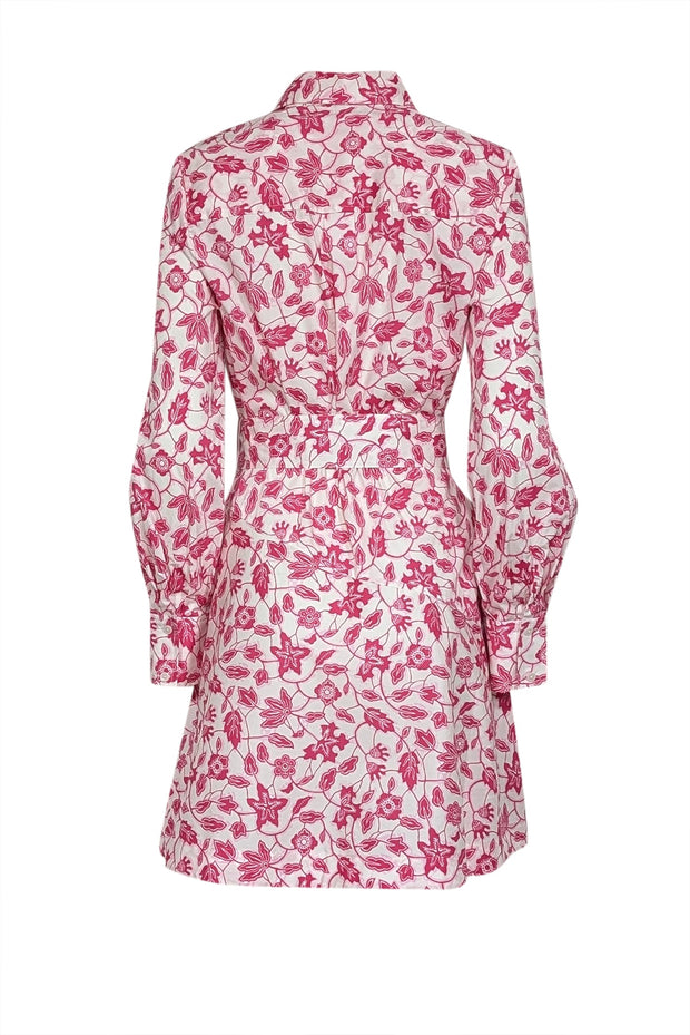 Current Boutique-Derek Lam - White, Magenta, & Pink Floral Print Poplin Belted Shirtdress Sz 8