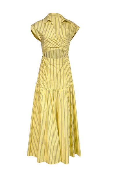 Current Boutique-Derek Lam - Yellow & Blue Pin Stripe Cap Sleeve Maxi Dress Sz 6