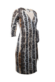 Current Boutique-Diane von Furstenberg - Black, Brown, Blue, & White Snake Print Silk Wrap Dress Sz 2