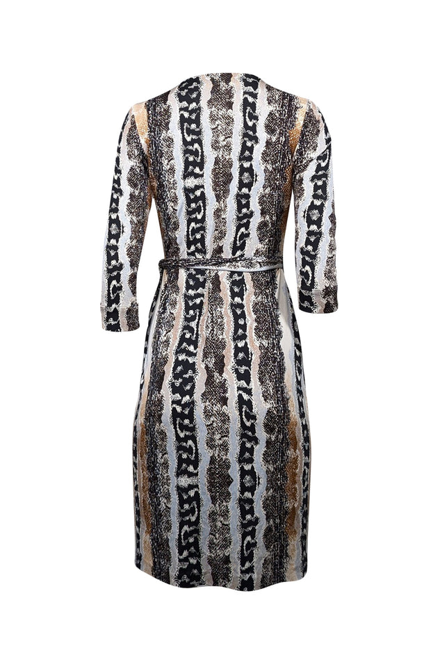 Current Boutique-Diane von Furstenberg - Black, Brown, Blue, & White Snake Print Silk Wrap Dress Sz 2