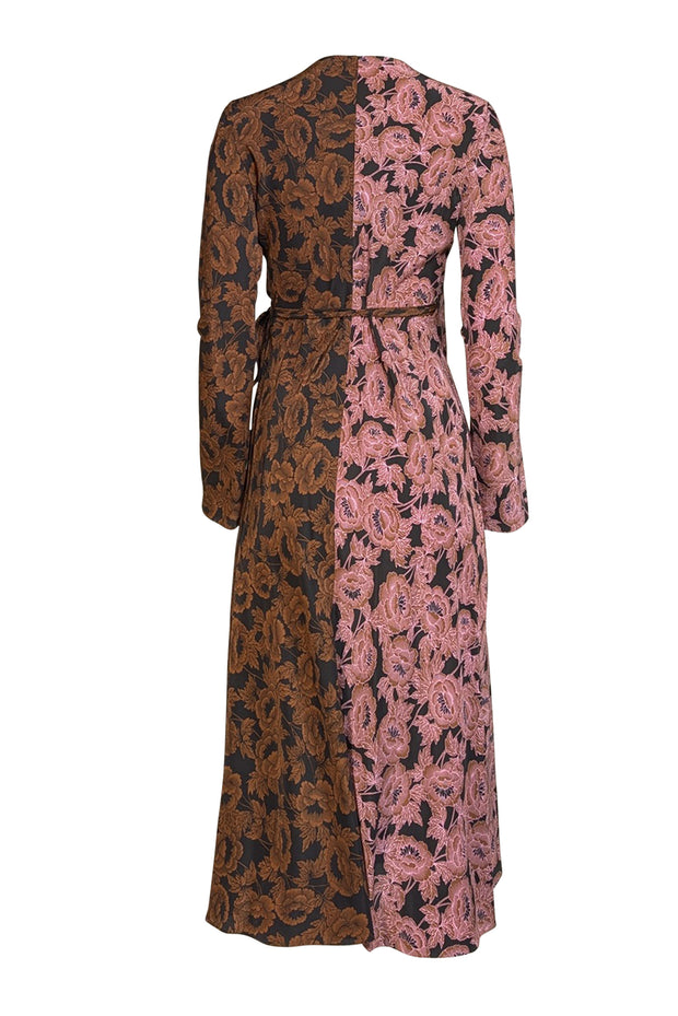 Current Boutique-Diane von Furstenberg - Black, Brown &amp; Pink Floral Print Midi Wrap Dress Sz XS