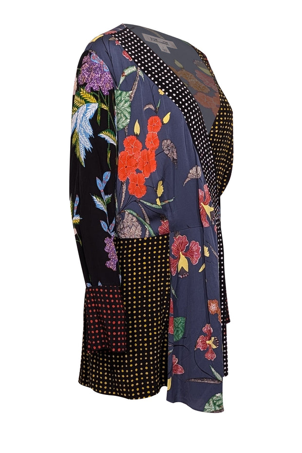 Current Boutique-Diane von Furstenberg - Black & Multicolor Mixed Print Silk Long Sleeve Dress Sz S