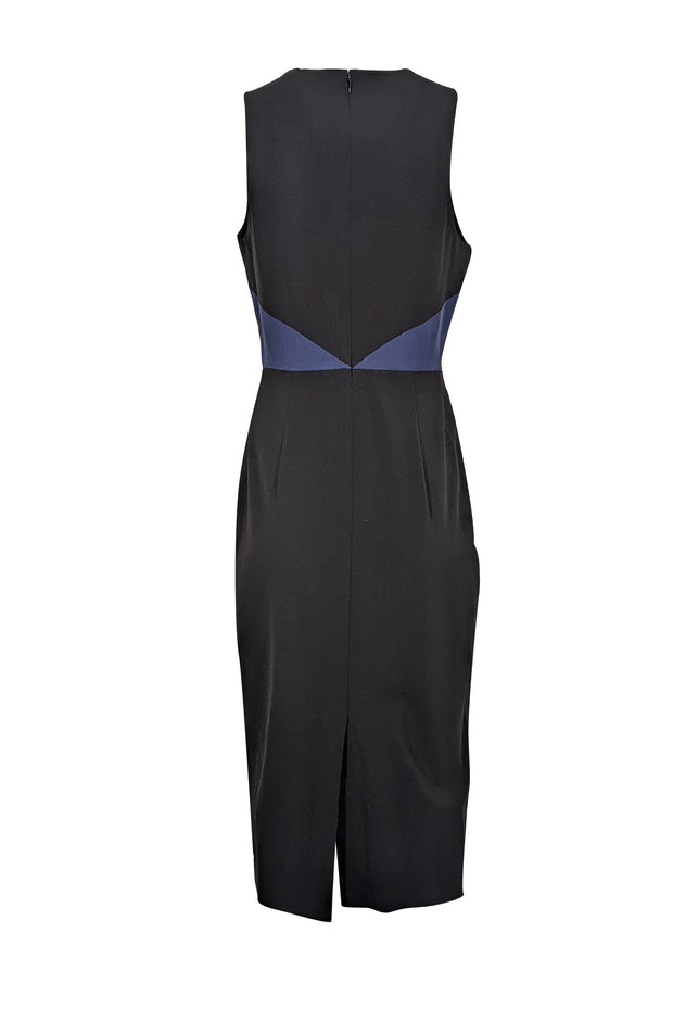 Current Boutique-Diane von Furstenberg - Black & Navy Wool Blend Sleeveless Sheath Dress Sz 10