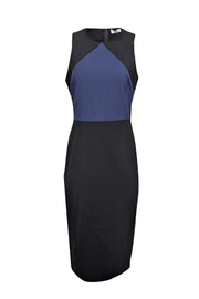 Current Boutique-Diane von Furstenberg - Black & Navy Wool Blend Sleeveless Sheath Dress Sz 10