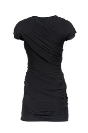 Current Boutique-Diane von Furstenberg - Black Short Cap Sleeve Silk Ruched Mini Dress Sz 0