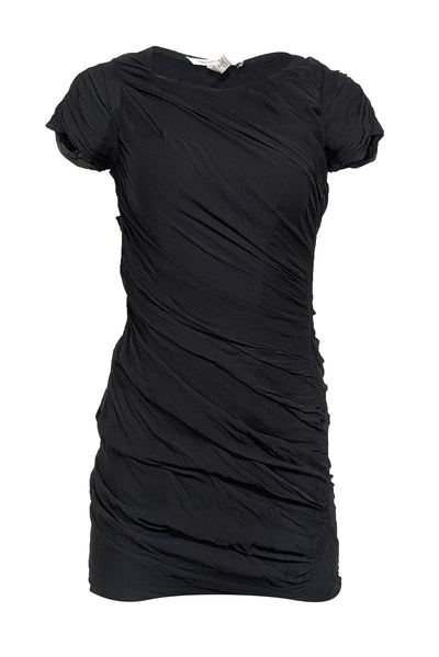 Current Boutique-Diane von Furstenberg - Black Short Cap Sleeve Silk Ruched Mini Dress Sz 0