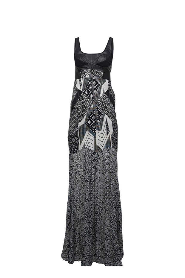 Current Boutique-Diane von Furstenberg - Black & White Print Silk Dress w/ Leather Accents Sz 4