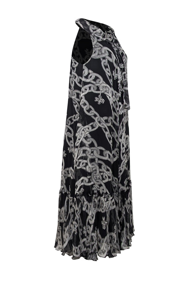 Current Boutique-Diane von Furstenberg - Black w/ Grey Chain Print Sleeveless Maxi Dress Sz 0