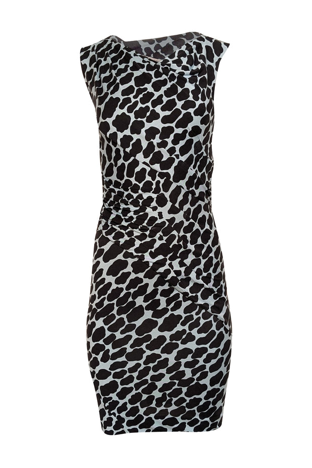 Current Boutique-Diane von Furstenberg - Blue & Black Spotted Print Midi Ruched Dress Sz 0