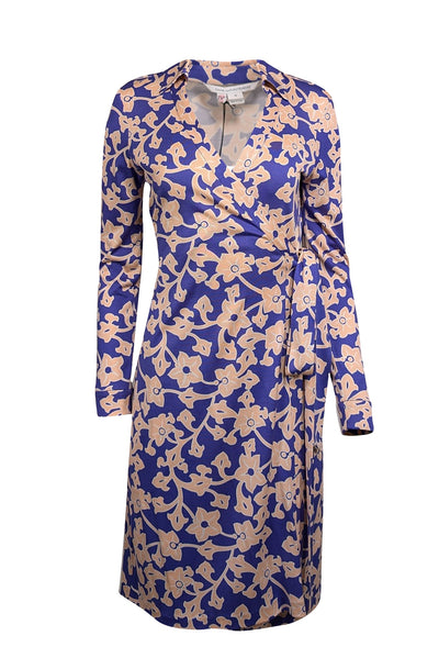 Current Boutique-Diane von Furstenberg - Blue & Light Pink Floral Paisley Print Silk Wrap Dress Sz 10