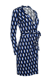 Current Boutique-Diane von Furstenberg - Blue, White, & Black Geometric Printed Wrap Dress Sz 0