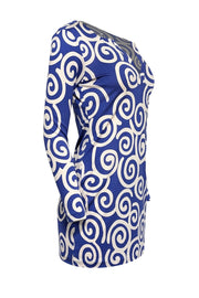 Current Boutique-Diane von Furstenberg - Blue & White Swirl Print Long Sleeve Mini Dress Sz S