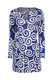 Current Boutique-Diane von Furstenberg - Blue & White Swirl Print Long Sleeve Mini Dress Sz S