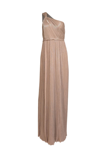 Current Boutique-Diane von Furstenberg - Champagne Gold Plisse "Lucielle" One Shoulder Formal Dress Sz 6