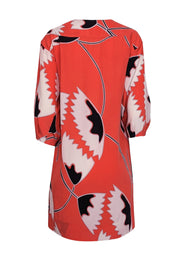 Current Boutique-Diane von Furstenberg - Coral, White, & Black Print Silk Shift Dress Sz 4