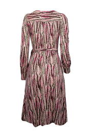 Current Boutique-Diane von Furstenberg - Cream, maroon, & Pink Print Silk Wrap Dress Sz 2