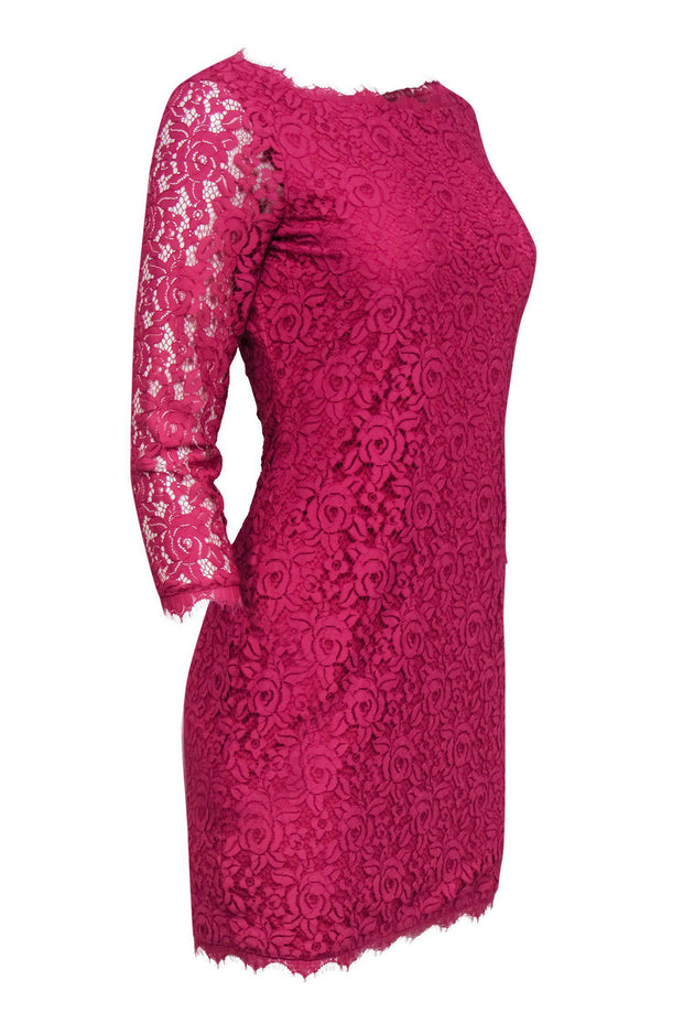 Current Boutique-Diane von Furstenberg - Hot Pink Floral Lace Bodycon "Zarita" Dress Sz 2