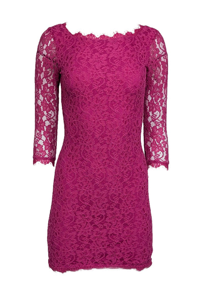 Current Boutique-Diane von Furstenberg - Hot Pink Floral Lace "Zarita" Bodycon Dress Sz 4