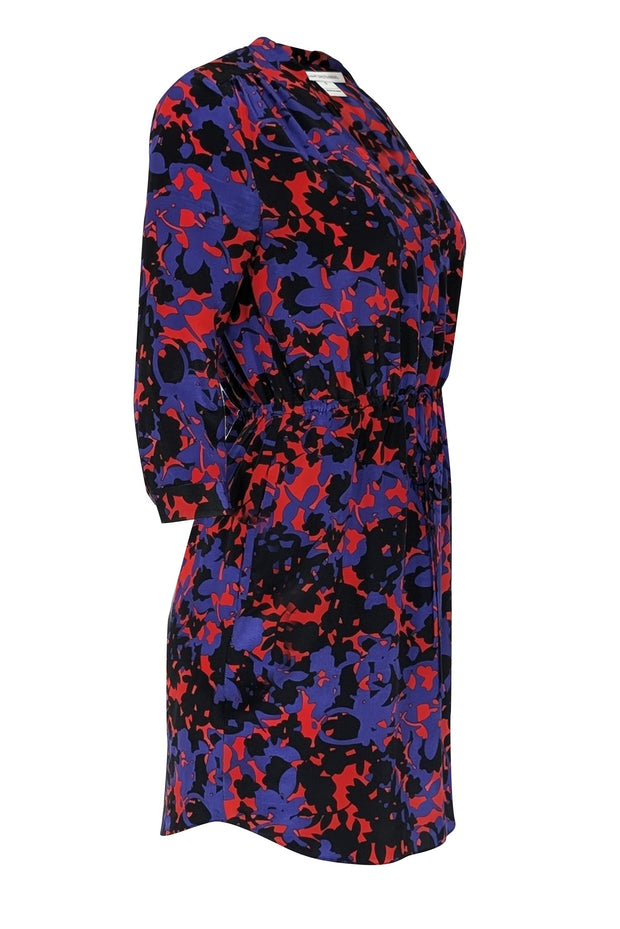 Current Boutique-Diane von Furstenberg - Indigo, Red, & Black Print Long Sleeve Dress Sz 0