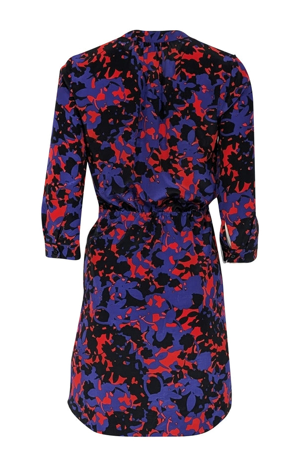 Current Boutique-Diane von Furstenberg - Indigo, Red, & Black Print Long Sleeve Dress Sz 0