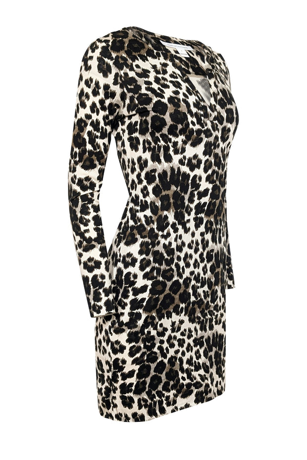 Current Boutique-Diane von Furstenberg - Ivory, Brown, & Black Leopard Print Dress Sz 4